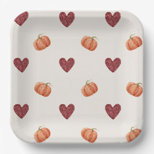 Assiettes En Carton Citrouilles Cœurs Bourgogne Thanksgiving