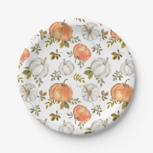 Assiettes En Carton Citrouilles d'aquarelle et Motif d'automne de feui