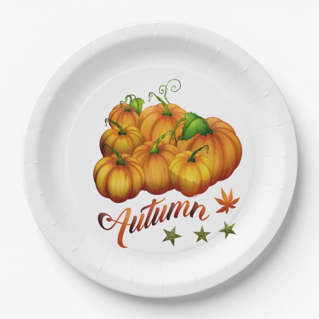 Assiettes En Carton Citrouilles d'automne     (Devant)