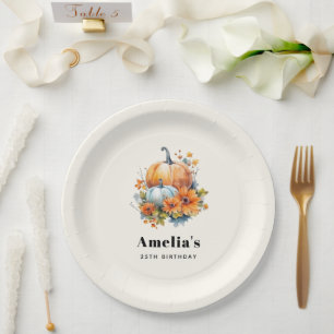 Assiettes En Carton Citrouilles d'automne avec Fleurs et Foliage Anniv