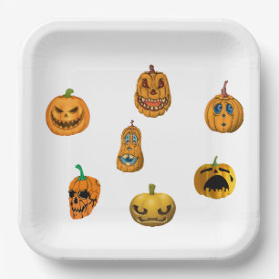 Assiettes En Carton Citrouilles d'Halloween.