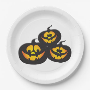 Assiettes En Carton Citrouilles d'Halloween avec des expressions amusa