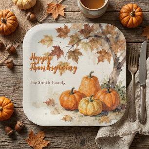 Assiettes En Carton Citrouilles Orange Rustiques Feuilles d'Automne Ac