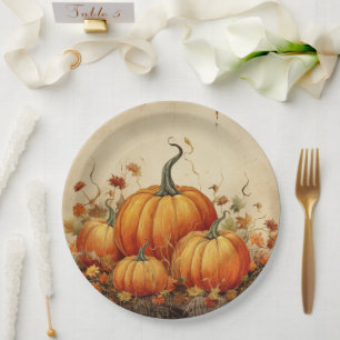 Assiettes En Carton Citrouilles oranges automne rustique