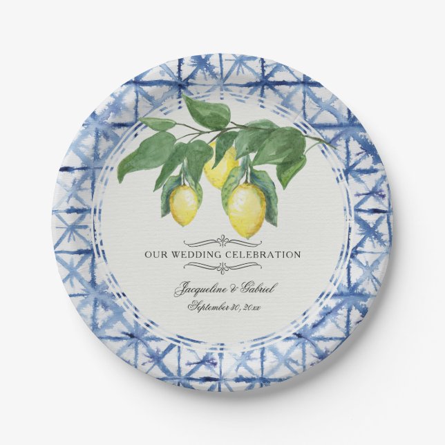 Assiettes En Carton Citrus Citron feuille florale Folif Folifère Wreat (Devant)