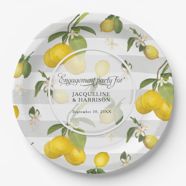 Assiettes En Carton Citrus citron floral blanc de la bande d'engagemen (Devant)