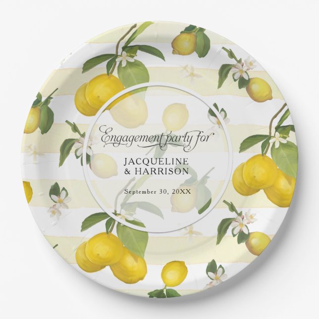 Assiettes En Carton Citrus jaune citron Partie d'engagement floral (Devant)