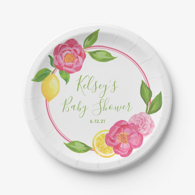 Assiettes En Carton Citrus Lemon Floral Baby shower Lemon Rose Papier  (Devant)