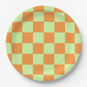 Assiettes En Carton Citrus vert orange À damiers En vichy Motif