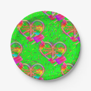 Assiettes En Carton CKC-Peace, Love and Popsicle's, Plaques néon-papie