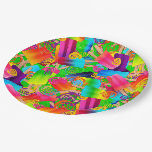 Assiettes En Carton CKC Popsicle Swirls, Neon-PAPER PLAQUES DE FÊTE
