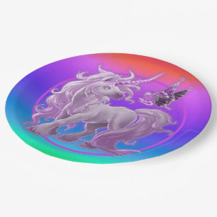 Assiettes En Carton Clair Pastel Rainbow Pink Unicorne