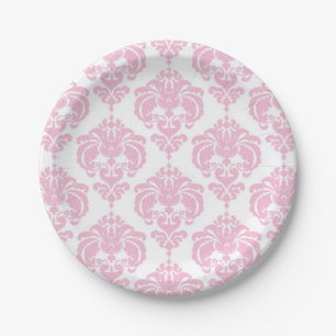 Assiettes En Carton Clair rose & blanc Damask Chic Elegant Party