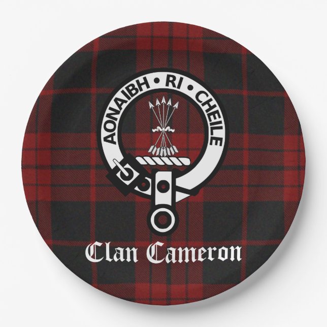 Assiettes En Carton Clan Cameron Crest Badge et Tartan (Devant)
