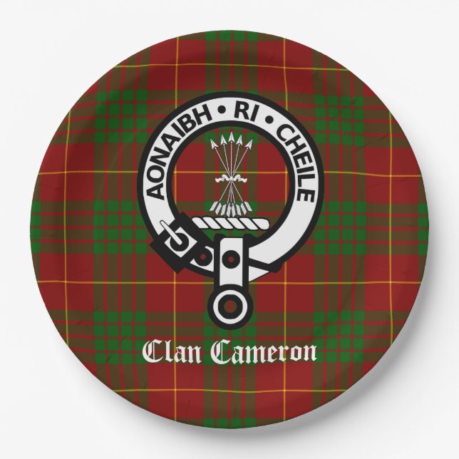 Assiettes En Carton Clan Cameron Crest et Tartan (Devant)