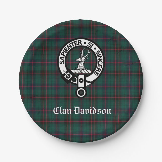 Assiettes En Carton Clan Davidson Crest Badge et Tartan (Devant)