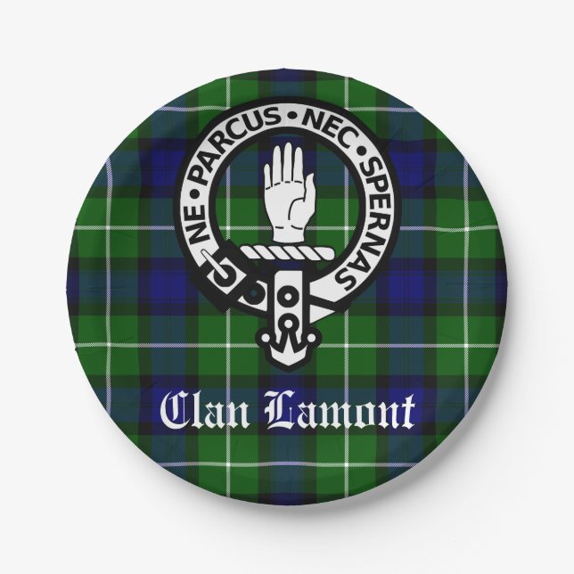 Assiettes En Carton Clan écossais Lamont Crest Badge et Tartan (Devant)