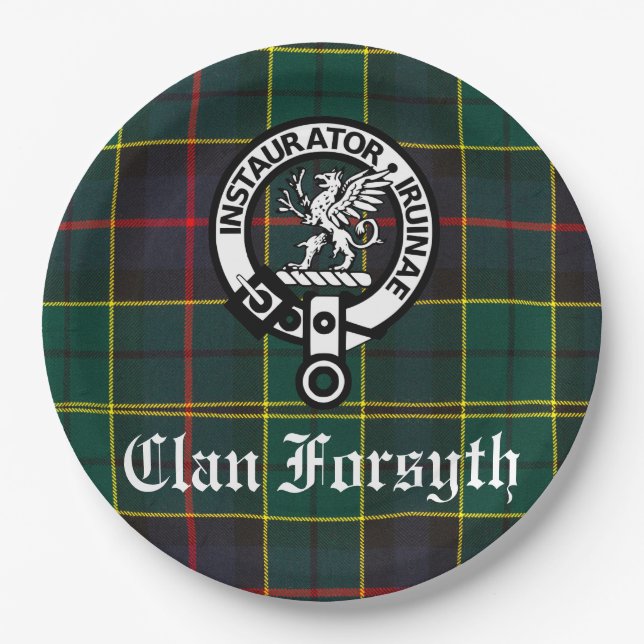 Assiettes En Carton Clan Forsyth Crest Badge & Tartan personnalisable (Devant)