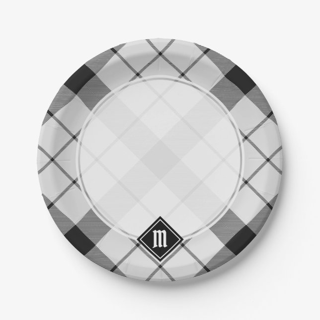 Assiettes En Carton Clan MacFarlane Tartan noir et blanc (Devant)