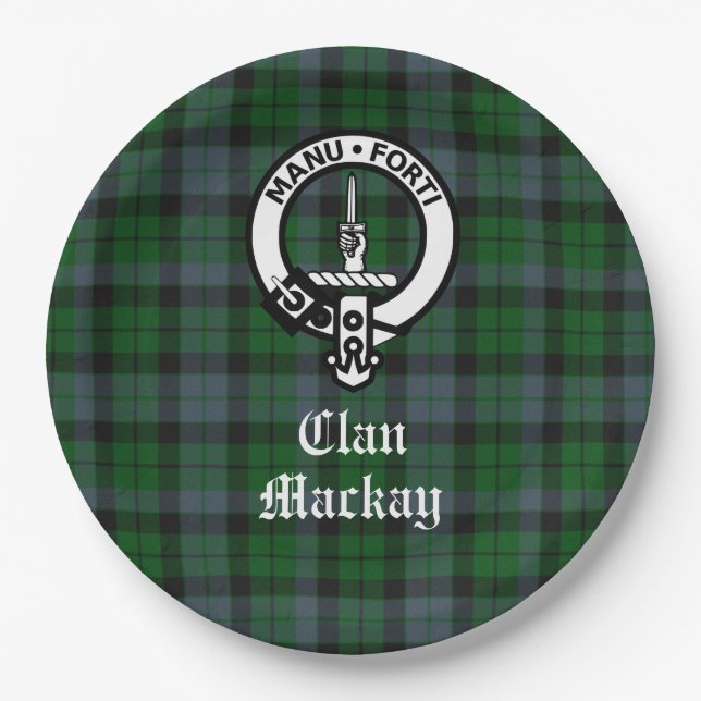 Assiettes En Carton Clan Mackay Crest Badge et Tartan personnalisable (Devant)