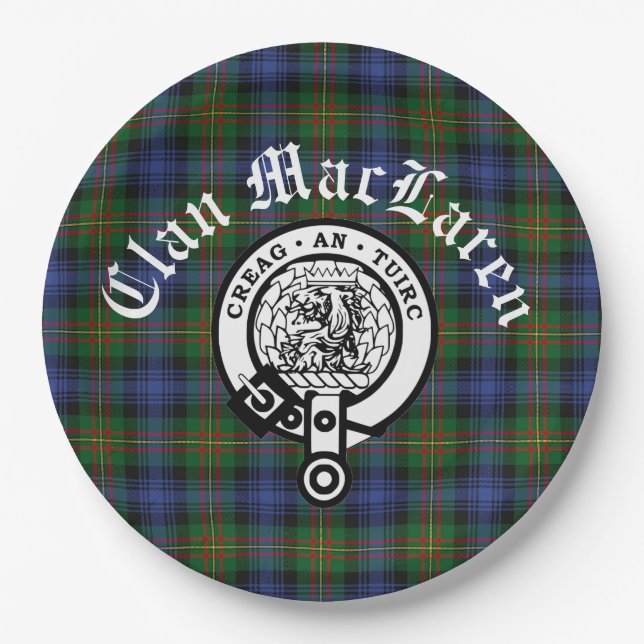 Assiettes En Carton Clan MacLaren Crest Badge & Tartan personnalisable (Devant)