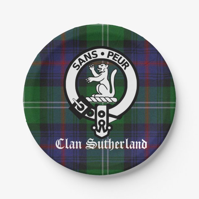 Assiettes En Carton Clan Sutherland Crest & Tartan Papier Plaque (Devant)