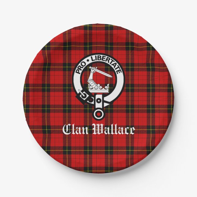 Assiettes En Carton Clan Wallace Crest Badge et Tartan (Devant)