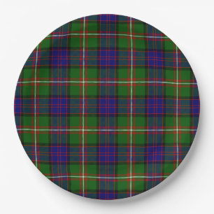 Assiettes En Carton Clanranald tartan bleu vert plaid