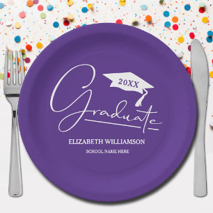 Assiettes En Carton Clapet de graduation de script blanc pourpre