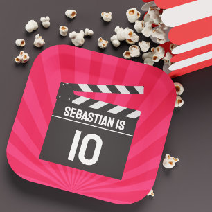 Assiettes En Carton Clapet de Nuit de Cinéma Rouge Fête d'Anniversaire