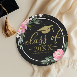 Assiettes En Carton Classe 2025 Fleurs rose chaud Parti de remise des 