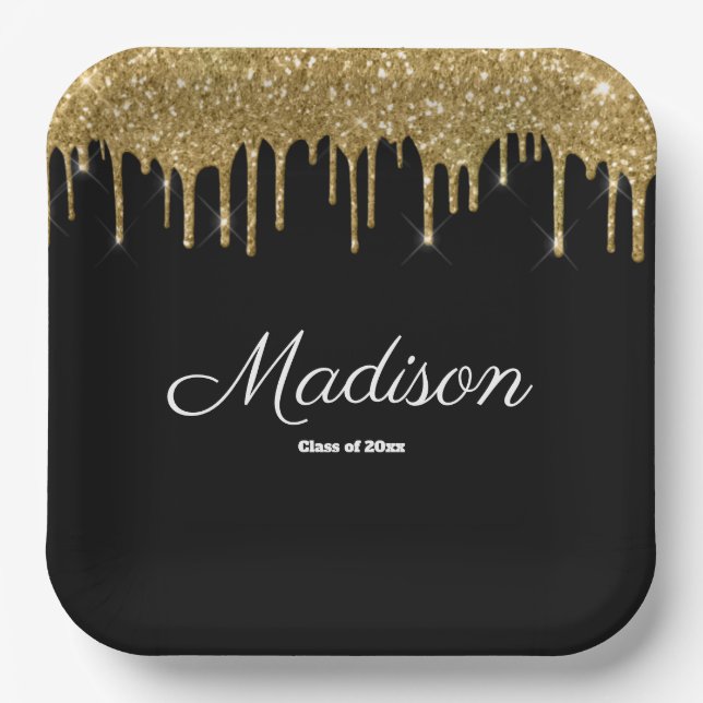 Assiettes En Carton Classe Black and Gold Graduation Party de 2025 (Recto)