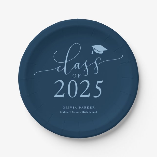 Assiettes En Carton Classe Bleue Marine de 2025 Graduation Party (Devant)