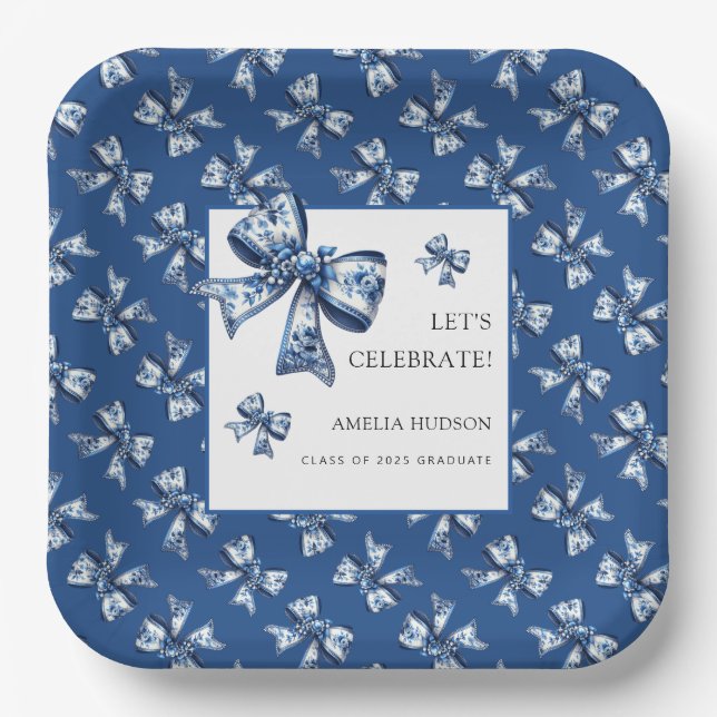 Assiettes En Carton Classe Bows Bleue Élégante Et Branchée De 2025 (Recto)