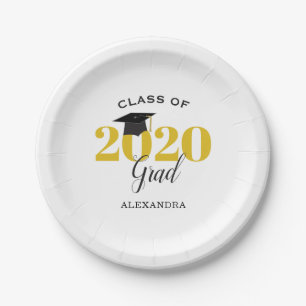 Assiettes En Carton Classe de 2020 Grad Simple Gold and Black