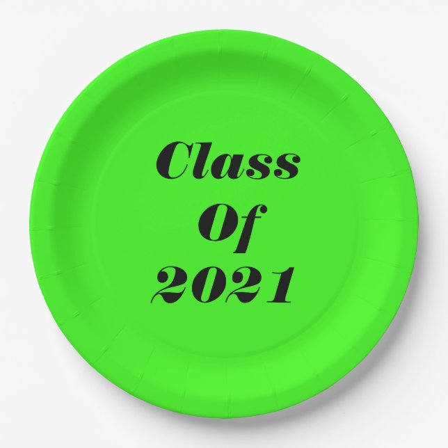 Assiettes En Carton Classe De 2021 Custom Neon Green Graduation Party (Devant)