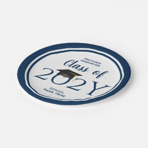 Assiettes En Carton Classe de 2021 Elégant Navy Blue Graduation Party