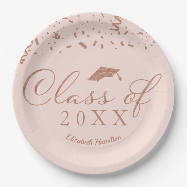 Assiettes En Carton Classe De 2021 Rose Gold Foil Graduation Party Pin (Devant)