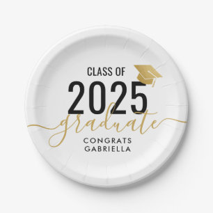 Assiettes En Carton Classe de 2022 Modern Gold et Black Graduation