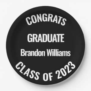 Assiettes En Carton Classe de 2023 Black Graduation College Party