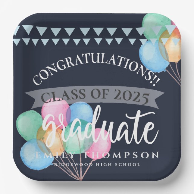 Assiettes En Carton Classe de 2023 Celebration Balloon Graduation Part (Recto)