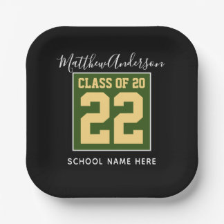 Assiettes En Carton Classe de 2023 Moderne Green Black & Gold Graduati