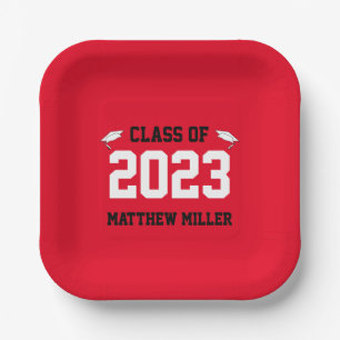 Assiettes En Carton Classe de 2023 Red White and Black Graduate Name