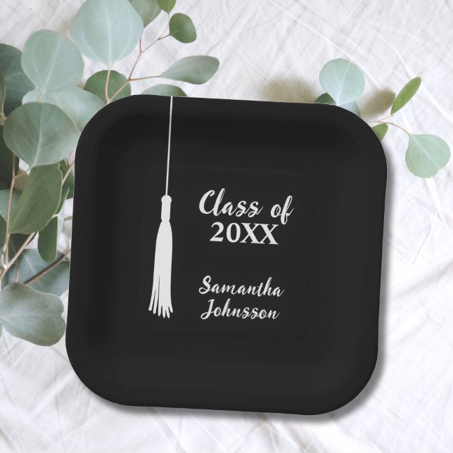Assiettes En Carton Classe de 2024 Grad Tassel Grad Tassel Graduation  (Class of 2024 Grad Tassel Personalized Graduation Paper Plates class of 2024 black and white)