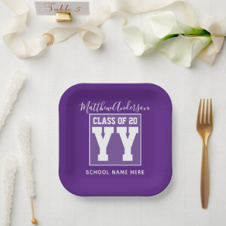 Assiettes En Carton Classe de 2024 Moderne Royal Purple Graduation