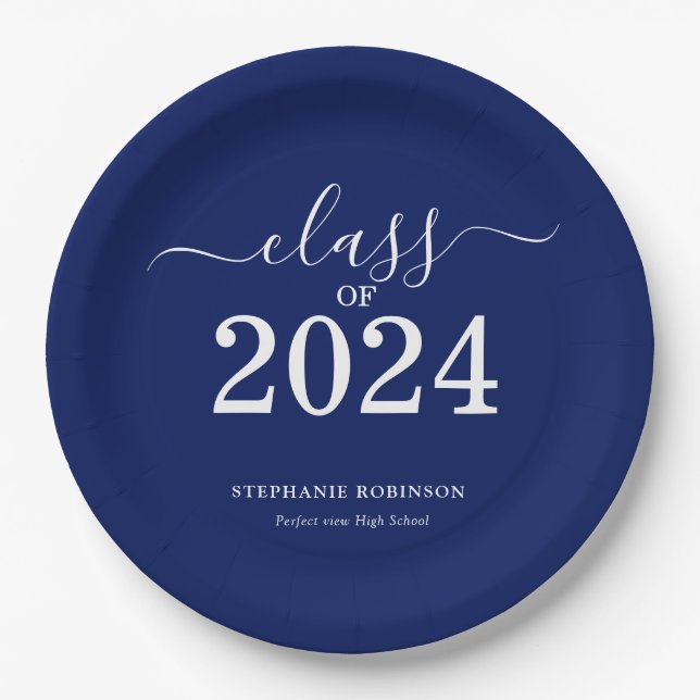 Assiettes En Carton Classe de 2024 Navy Blue Graduation Party (Devant)