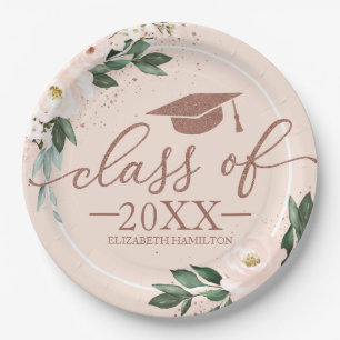 Assiettes En Carton Classe De 2024 Pink Blush Floral Graduation Party