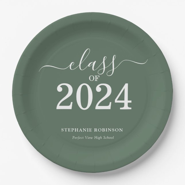 Assiettes En Carton Classe de 2024 Sage Green Graduation Party (Devant)
