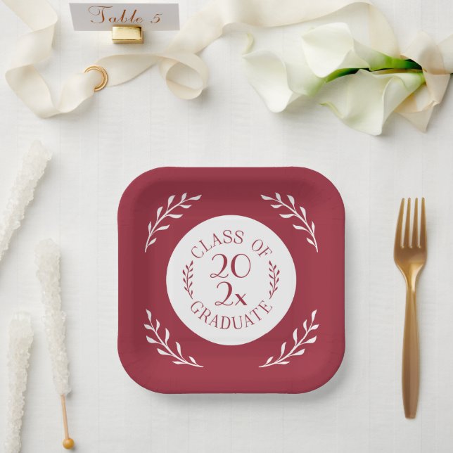 Assiettes En Carton Classe De 2025 Burgundy Blancs Burgundy (Mariage)