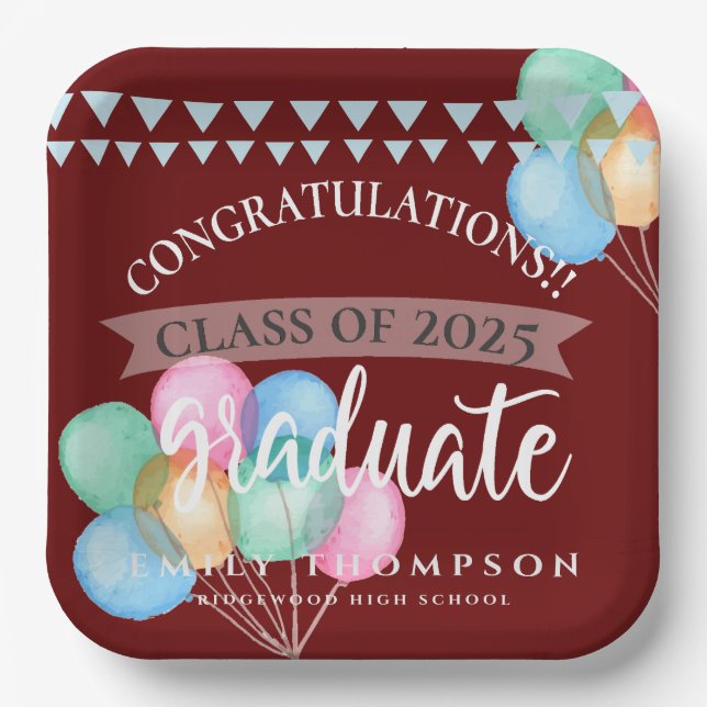 Assiettes En Carton Classe de 2025 Celebration Balloon Graduation Part (Recto)